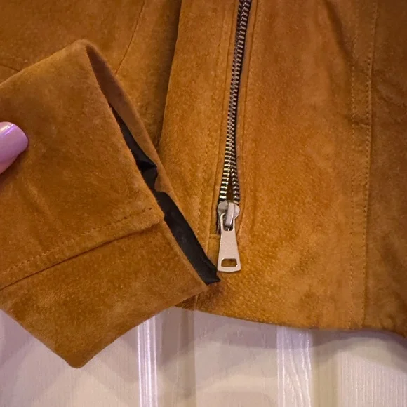 BAGATELLE NYC Camel Tan Genuine Suede Leather Motorcycle Jacket - size small - Picture 10 of 16